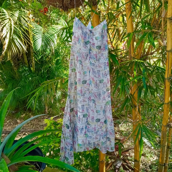 TIBI Sundress Silk Watercolor People Print Dress Lined Strappy CUTE SZ 6 Small